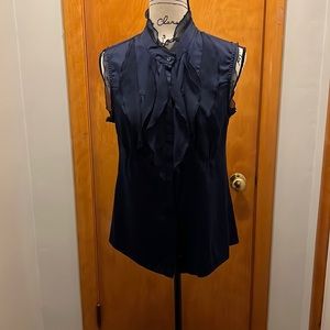 The Limited Navy Ruffled sleeveless button blouse, size M